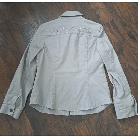 Chico's Jacket Size 0 Small Bling Embroidery Mocha / Tan Granola Girl Academia - Picture 10 of 15